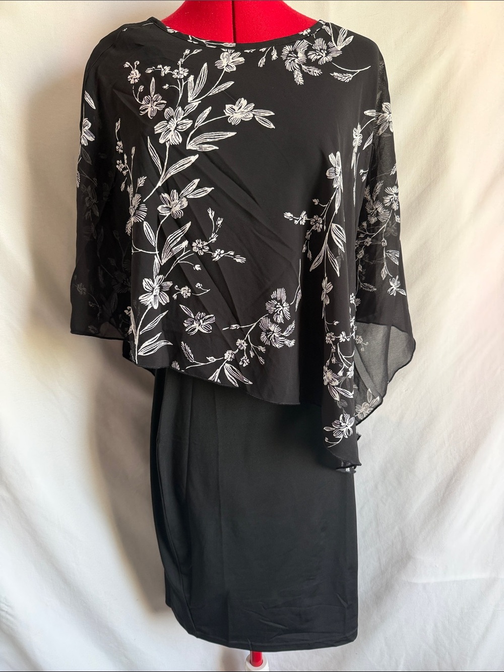 Black Floral Overlay Midi Dress
